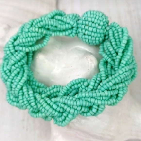 Multi Strand Braided Bead Stretch Gold Tone Starfish Graphic Bangle Duo - Picture 4 of 12